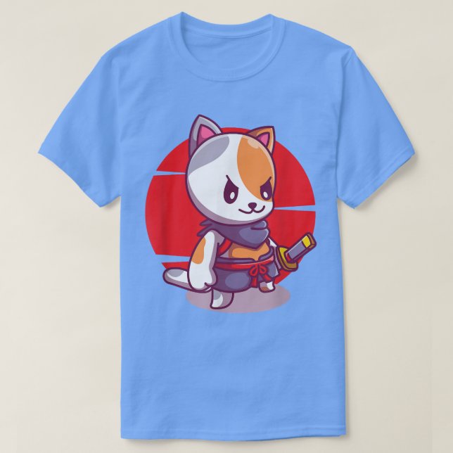 Camiseta Anime Gato Bonito Kawaii Cat Samurai Nekko  (Frente do Design)
