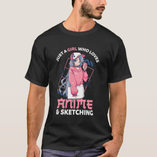 Camiseta Anime Gift Apenas Uma Menina Que Ama Anime E Sketc