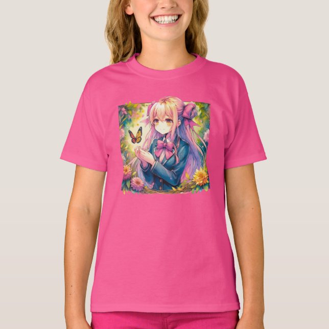 Camiseta Anime Girl and Butterfly (Frente)
