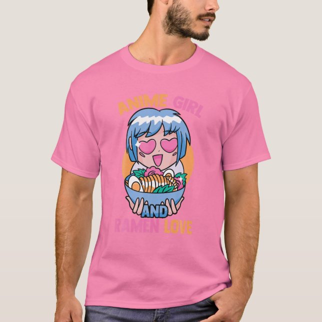 Camiseta Anime Girl And Ramen Lover - Cute Kawaii - Manga O (Frente)