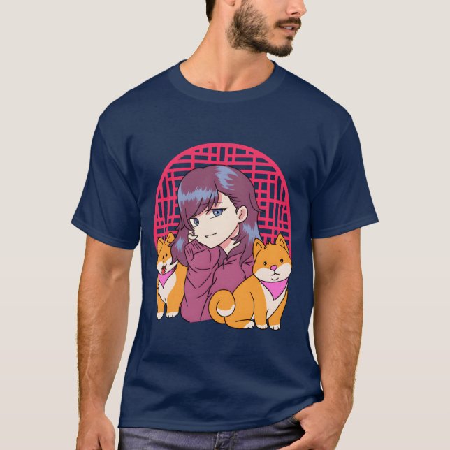 Camiseta Anime Girl com uma família engraçada de cães (Frente)