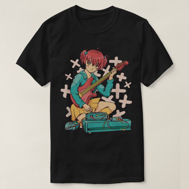 Camiseta Anime Girl Electric Guitar Cute Kawaii Japanese Ma (Frente do Design)