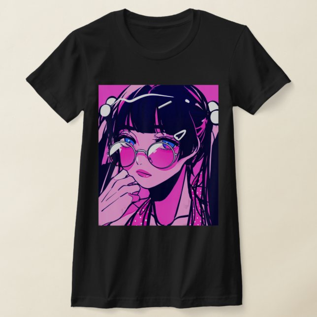 Camiseta Anime Girl Kawaii Waifu - Estética Rosa Japonesa O (Postura )