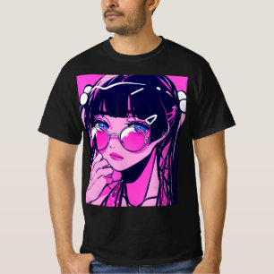 Camiseta Anime Girl Kawaii Waifu - Estética Rosa Japonesa O