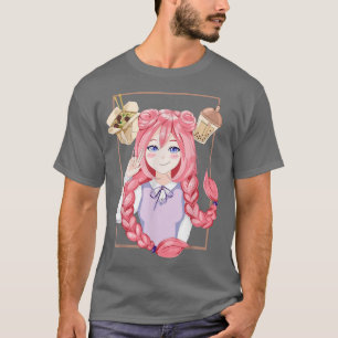 Camiseta Anime Girl Ramen Bubble Tea Art Japonês Manga Kaw