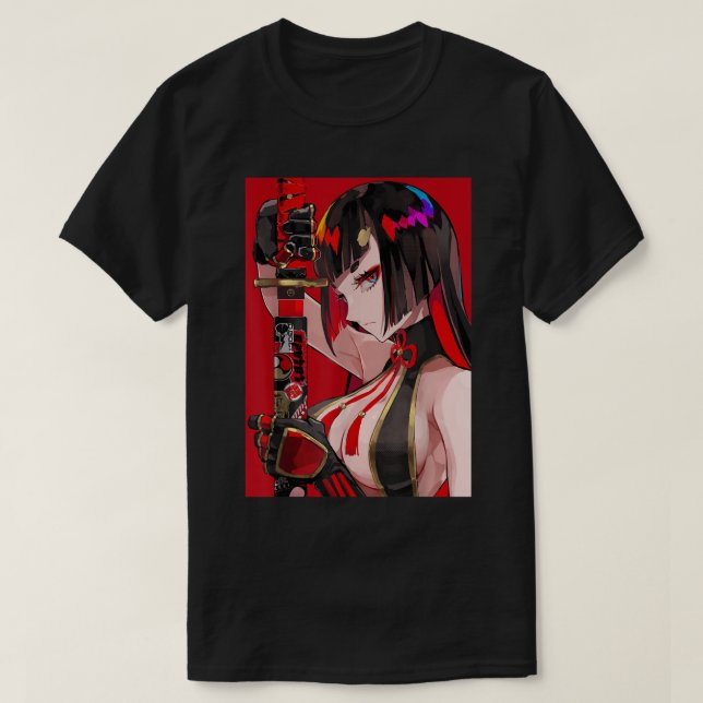Camiseta Anime Girl Samurai Waifu Japanese Aesthetic Otaku  (Frente do Design)