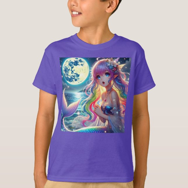 Camiseta Anime Girl Singing Moonlight Pixie Rainbow Mermaid (Frente)