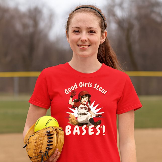 Camiseta Anime Girl Softball Player Stealing Base (Criador carregado)