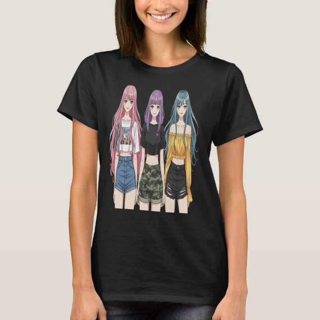 Camiseta Anime Girls Fashion Trio T-Shirt   (Frente)