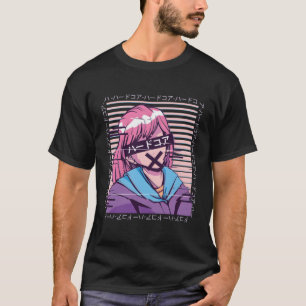 Camiseta Anime Glitch Japonês Cartas L Anime Girl Graphic