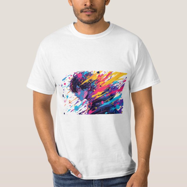Camiseta Anime Graffiti Chaos — Color Splash Men Anime Art (Frente)