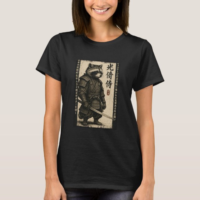 Camiseta Anime Graphic for Men, Japanese Samurai Raccoon (Frente)