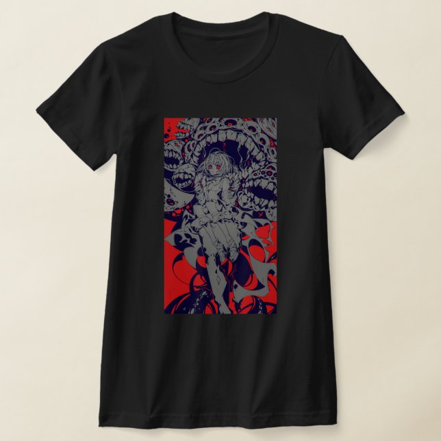 Camiseta Anime Horror Aesthetic Scary Creepy Girl Japanese  (Postura )