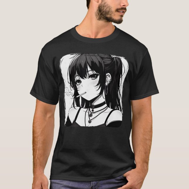 Camiseta Anime Horror Girl Aesthetic Grunge Waifu Japanese  (Frente)