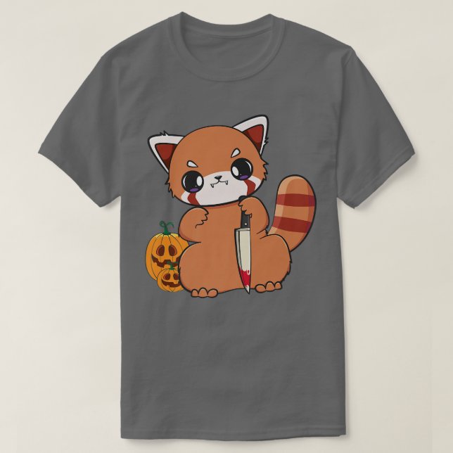Camiseta Anime Horror Halloween Red Panda Witch Cute Chibi  (Frente do Design)