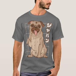 Camiseta Anime Japão Retro Grunge Otaku Kanji Pug
