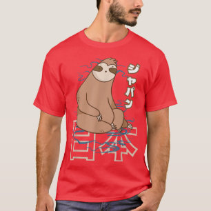 Camiseta Anime Japão Retro Grunge Otaku Kanji Sloth