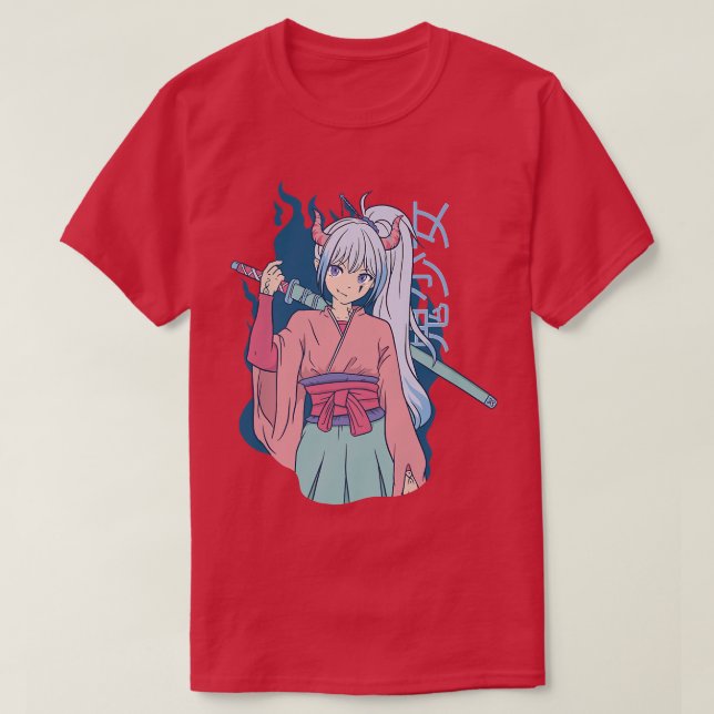 Camiseta Anime japonês Demon Samurai Ninja Rapariga Katana  (Frente do Design)