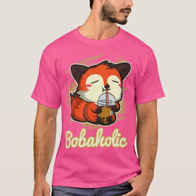 Camiseta Anime japonês Kawaii Boba Bubble Tea Fox (Frente)