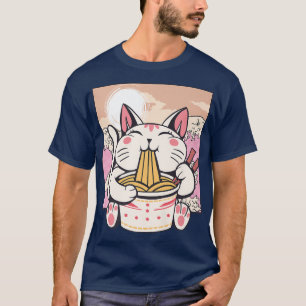 Camiseta Anime japonês Ramen Cat Kawaii Cute Coreano 