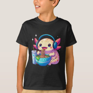 Camiseta Anime Kawaii Axolotl Comendo Ramen Noodles Tee