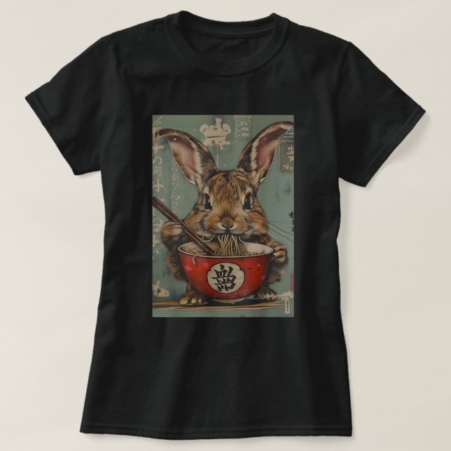 Camiseta Anime Kawaii Bunny Comendo Ra Noodles Coelho (Frente do Design)