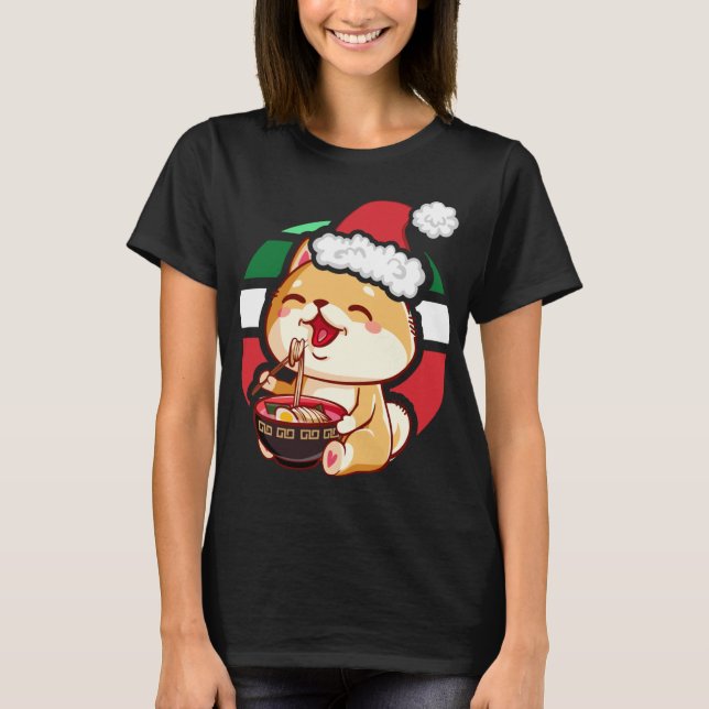 Camiseta Anime Kawaii Cachorro Shiba Inu Comendo Ramen Chri (Frente)