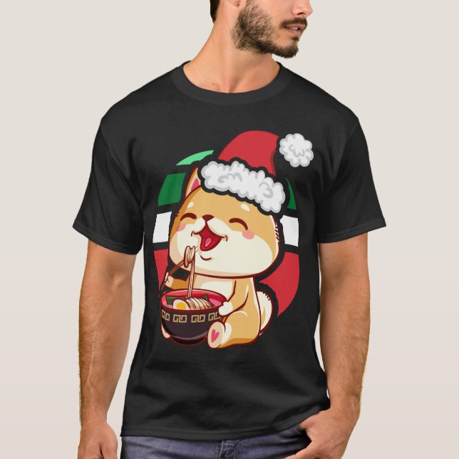 Camiseta Anime Kawaii Cachorro Shiba Inu Comendo Ramen Chri (Frente)