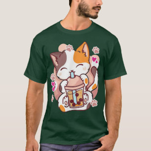 Camiseta Anime Kawaii Cat Boba Bubble Tea Women Men Teen Bo