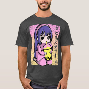 Camiseta Anime Kawaii Girl Bebendo Boba Bubble Tea Christm