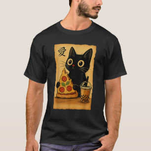 Camiseta Anime Kawaii Japonês Gato Pizza Booba Chá Gato Com