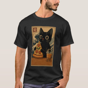 Camiseta Anime Kawaii Japonês Gato Pizza Booba Chá Gato Com