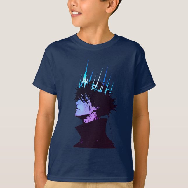 Camiseta Anime King Gothic Male Portrait with Blue Crown (Frente)