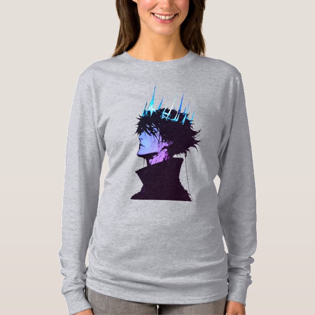 Camiseta Anime King Gothic Male Portrait with Blue Crown (Frente)