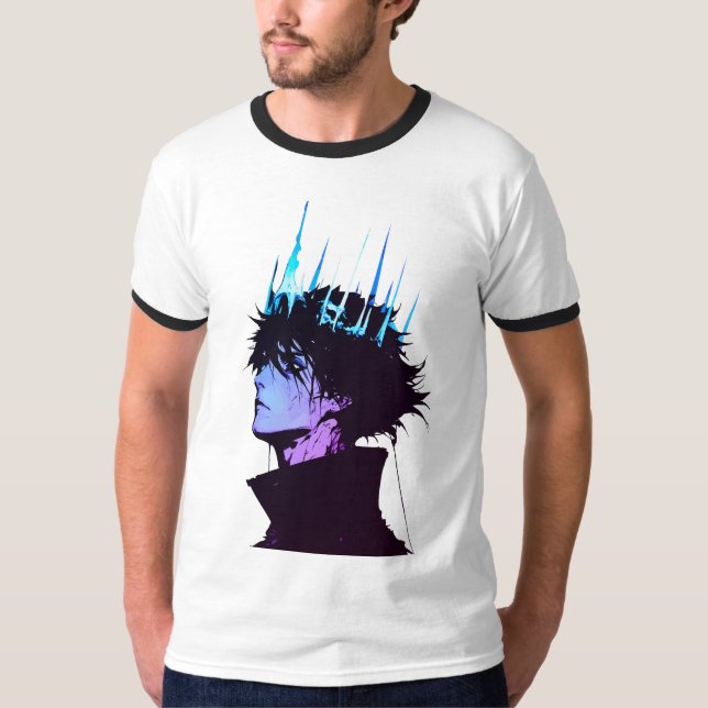 Camiseta Anime King Gothic Male Portrait with Blue Crown (Frente)