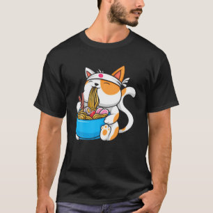 Camiseta Anime Manga Ramen Cat Anime Tee Japonês
