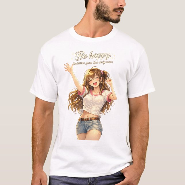 Camiseta Anime Menina Fofo Feliz (Frente)