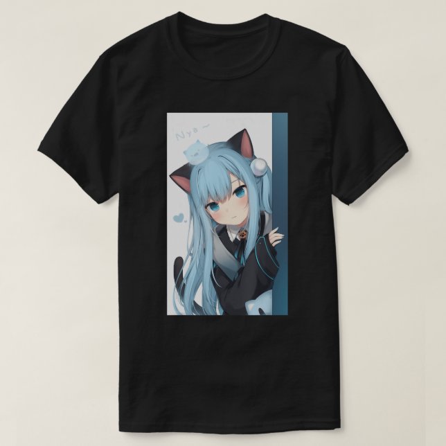 Camiseta Anime Neko Cat Girl Pastel Kawaii Japonês Waifu O (Frente do Design)