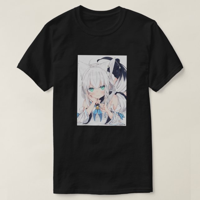 Camiseta Anime Neko Catgirl Kawaii Waifu - Japonês estético (Frente do Design)