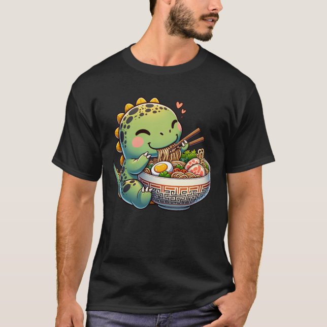 Camiseta Anime Noodle com Ramen Comendo Ramen De Dinossauro (Frente)