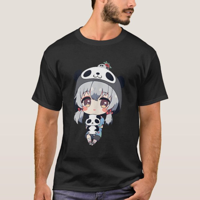 Camiseta Anime Panda Bear Chibi Kawaii Japonês Otaku (Frente)