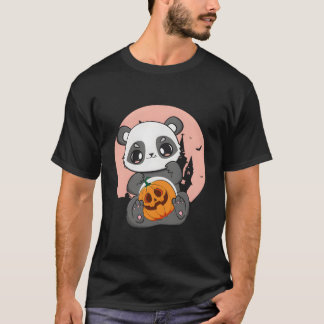 Camiseta Anime Panda Com Abóbora Para Kawaii Horror Hallowe