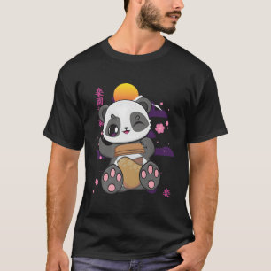 Camiseta Anime Panda E Kawaii Bear Bebendo Café Latte