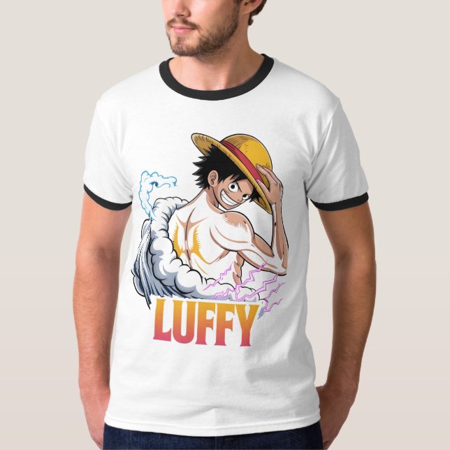 Camiseta Anime Pirate Warrior Sticker – Straw Hat Hero Powe (Frente)