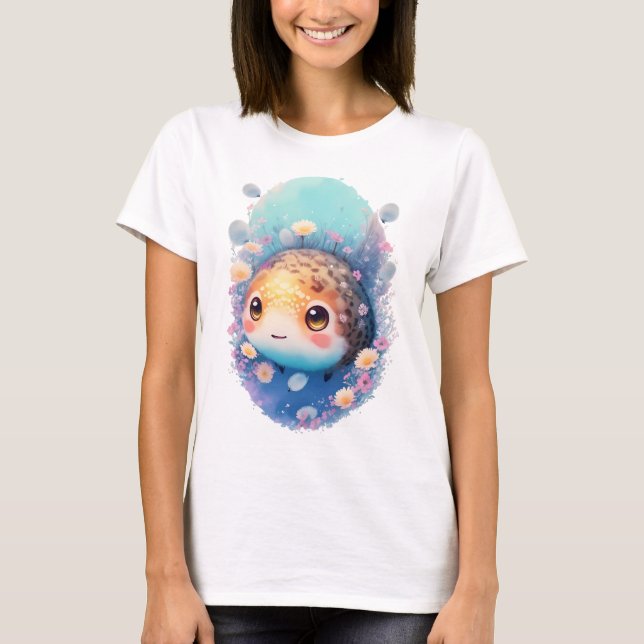 Camiseta Anime Puffer Fish Garden Kawaii Watercolor Graphic (Frente)