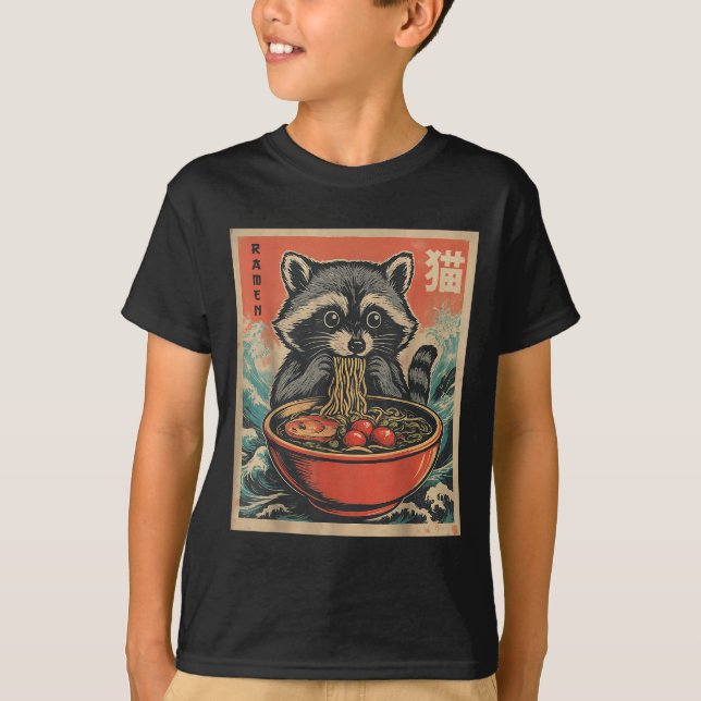 Camiseta Anime Raccoon Ramen Japonês Funny Kawaii Gift Men (Frente)