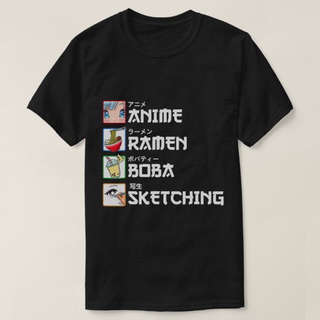 Camiseta Anime Ramen Boba Desenhando Leite de Manga Japonês (Frente do Design)