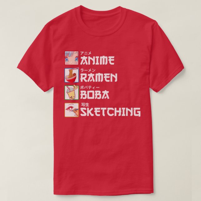 Camiseta Anime Ramen Boba Desenhando Leite de Manga Japonês (Frente do Design)