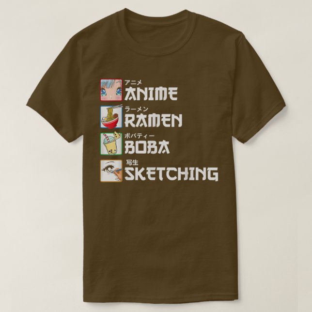 Camiseta Anime Ramen Boba Sketching Japanese Manga Milk Tea (Frente do Design)