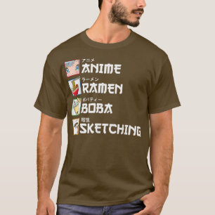 Camiseta Anime Ramen Boba Sketching Japanese Manga Milk Tea